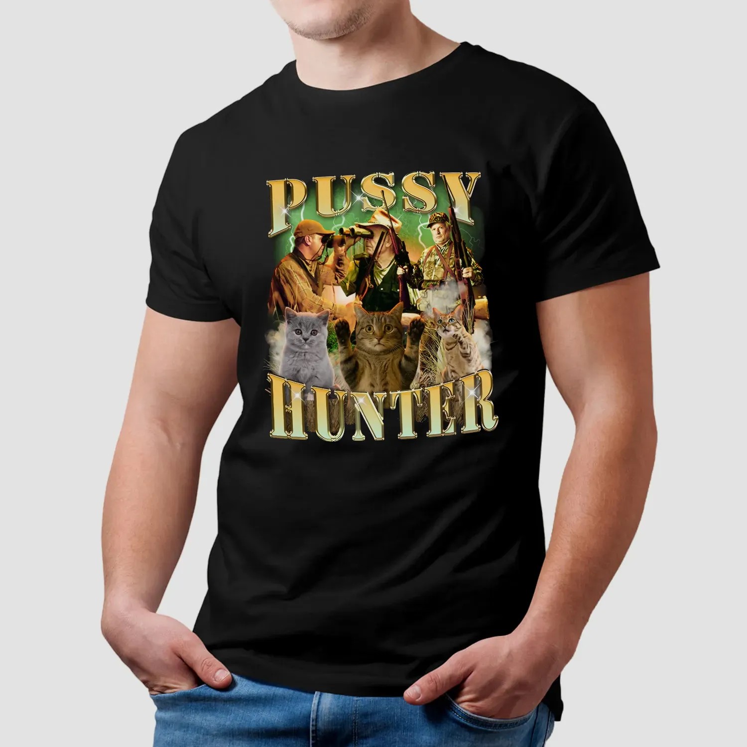 Pussy Hunter Cat Vintage Bootleg Meme T Shirt