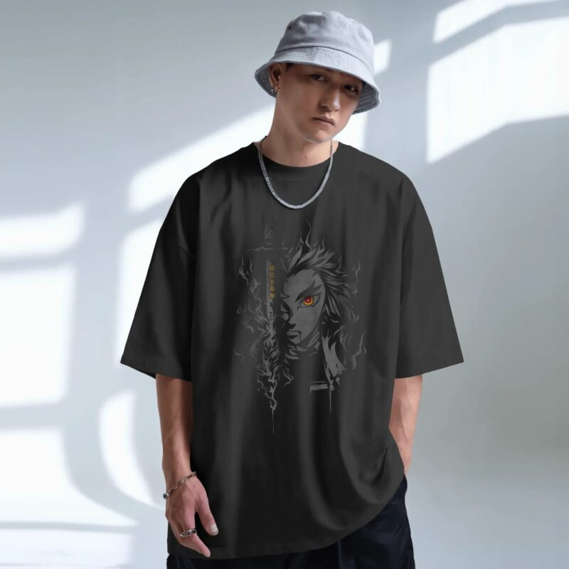 Rengoku Kyojuro Demon Slayer Flame Hashira Dark Minimalist Anime T Shirt