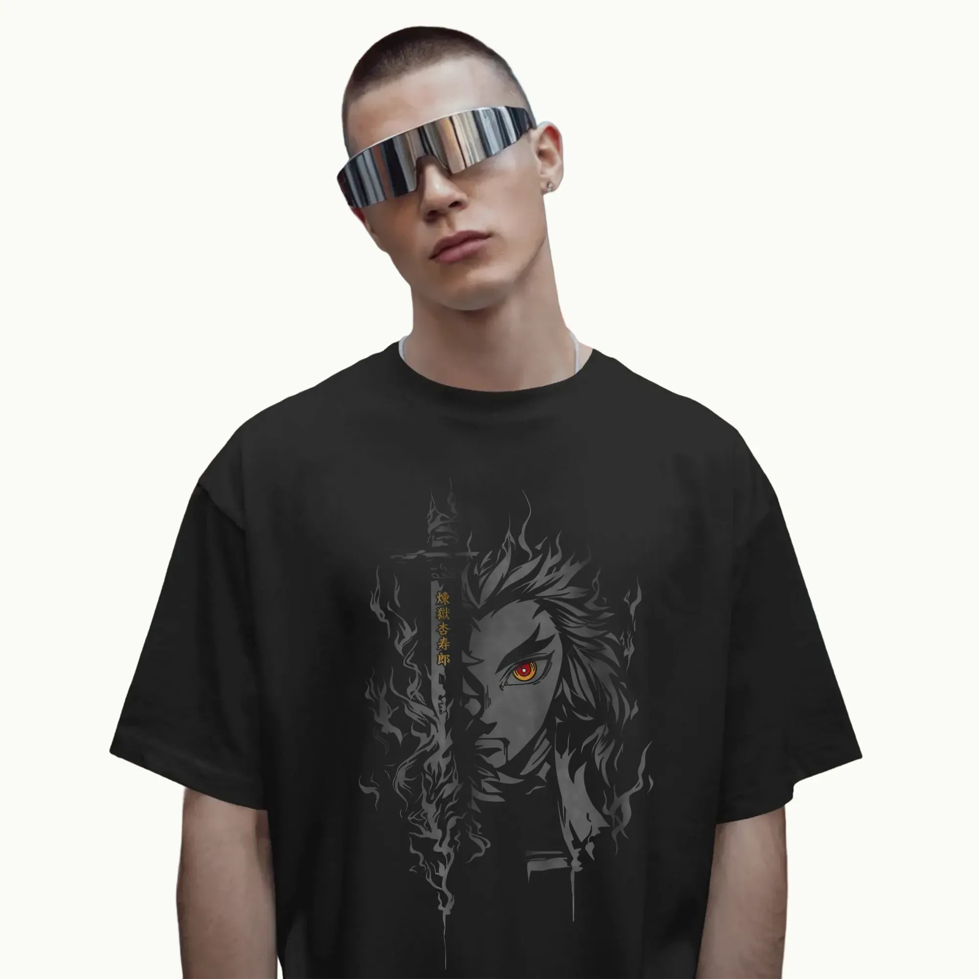 Rengoku Kyojuro Demon Slayer Flame Hashira Dark Minimalist Anime T Shirt