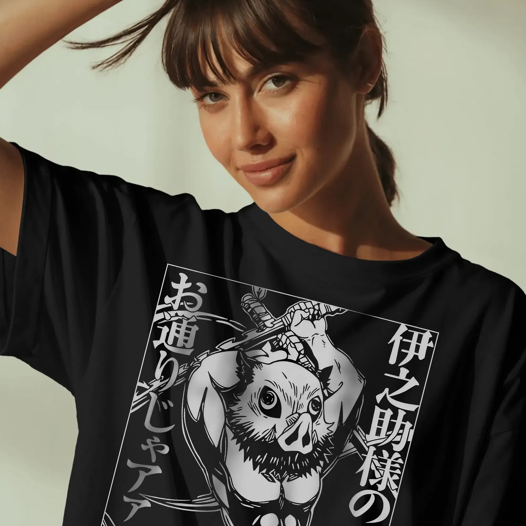Retro Inosuke Hashibira Demon Slayer Boar Mask Samurai Style Anime T Shirt