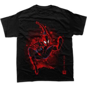 Spider-Man Miles Morales Black Red Graphic Marvel Superhero Anime Style T Shirt