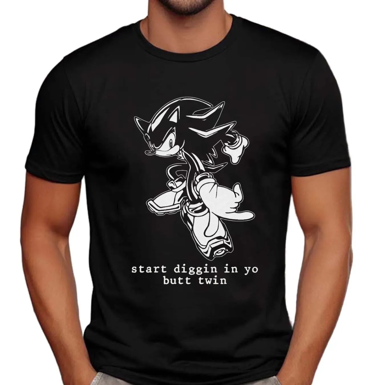Shadow Sonic the Hedgehog start diggin in yo butt twin t shirt