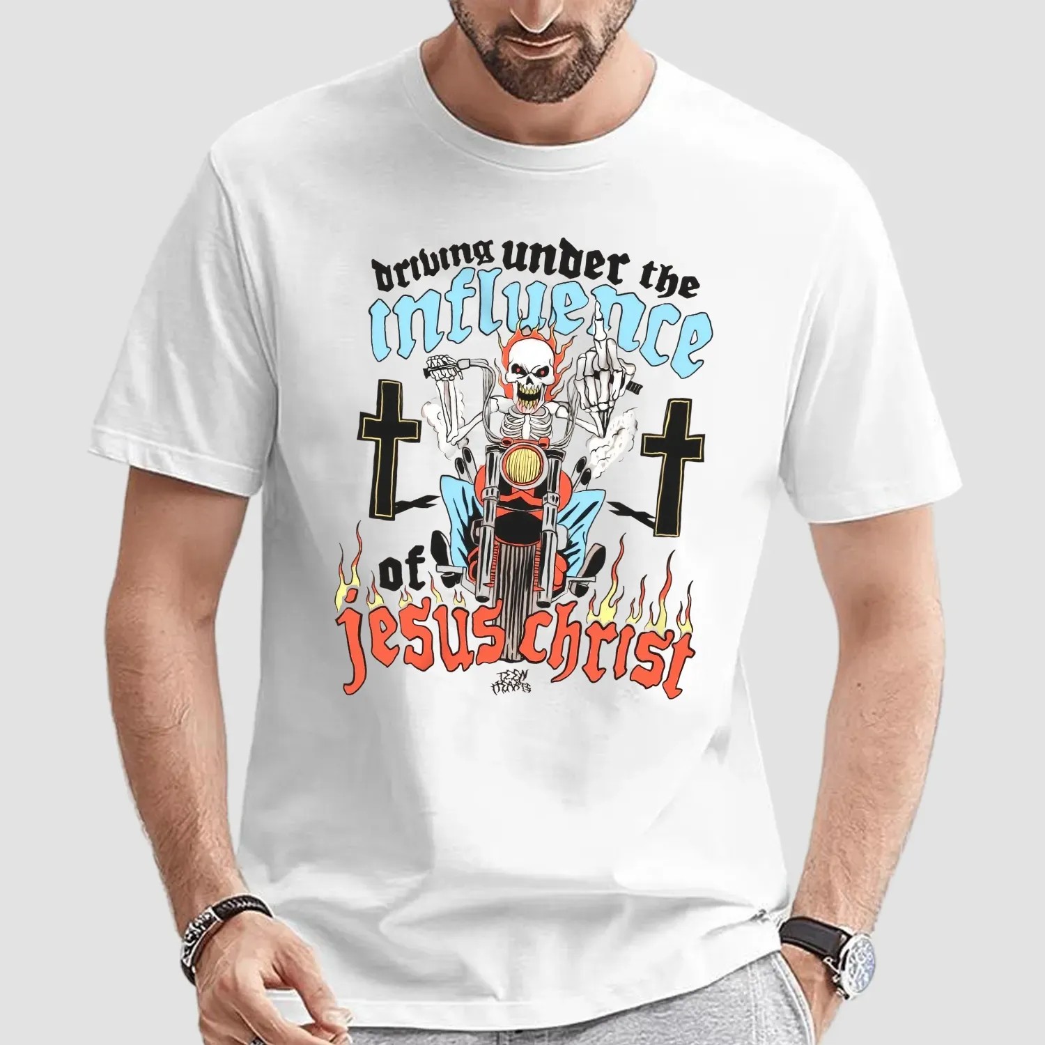 Skeleton Driving Under The Under The Influence Of Jesus Christ T Shirt