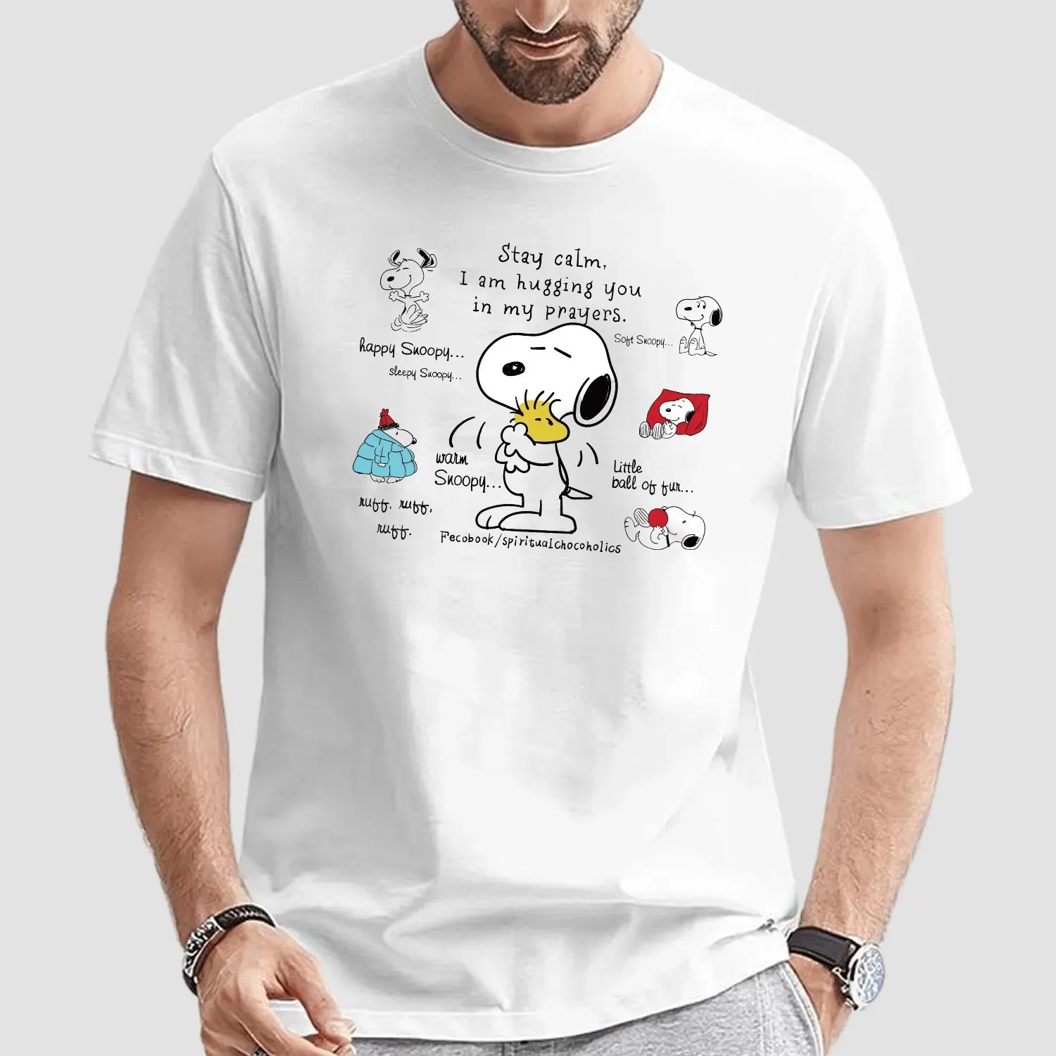 Snoopy Hugging Woodstock Stay Calm I Am Hugging You In My Prayers T Shirt