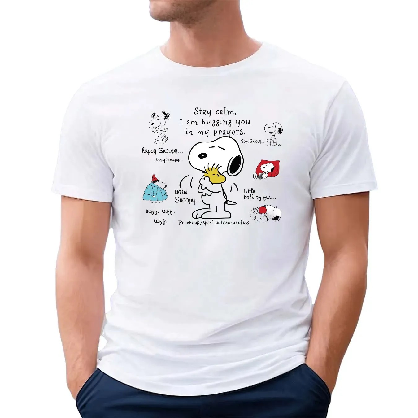 Snoopy Hugging Woodstock Stay Calm I Am Hugging You In My Prayers T Shirt