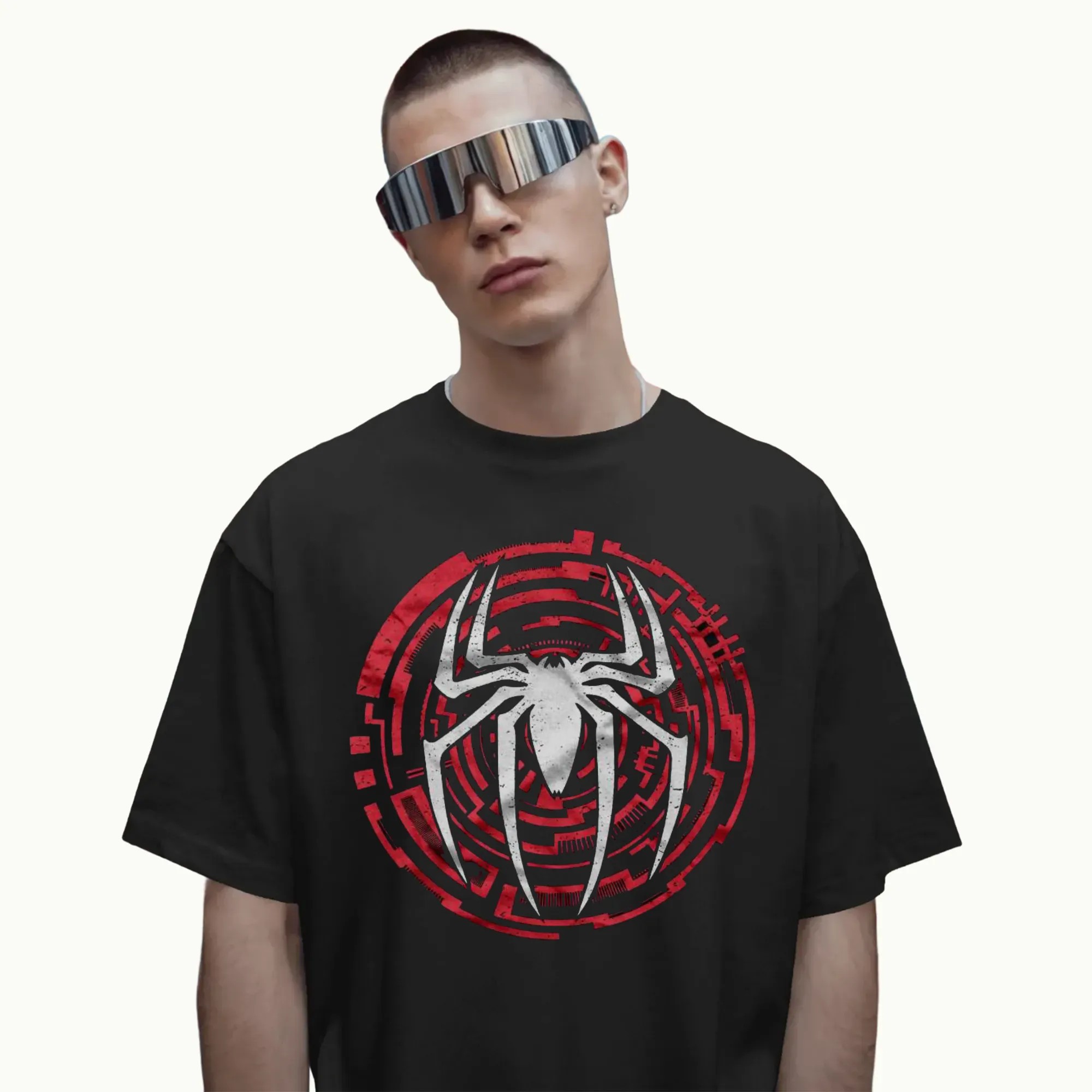Spider-Man Logo Marvel Red Circle Tech Style Spider Symbol Marvel Graphic T Shirt