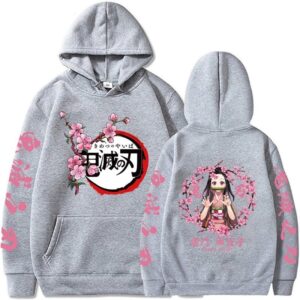 Anime Demon Slayer Nezuko Cherry Flower Graphic Hoodie