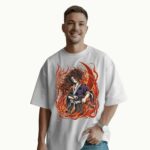 Demon Slayer Kokushibo Flame Aura Upper Moon One Fiery Power Anime Graphic T Shirt