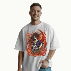 Demon Slayer Kokushibo Flame Aura Upper Moon One Fiery Power Anime Graphic T Shirt
