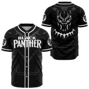Marvel Black Panther Wakanda Forever Superhero Graphic Button Up Baseball Jersey