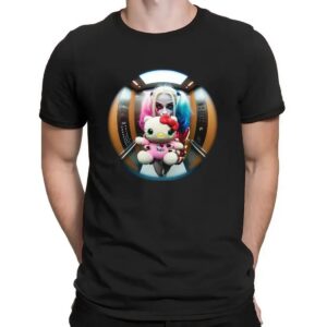 Harley Quinn x Hello Kitty In Elevator fisheye lens Graphic T Shirt