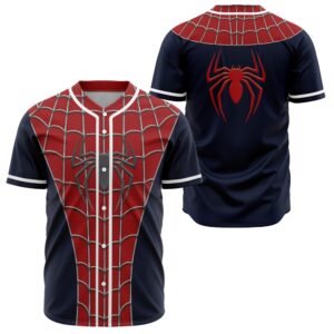 Spider Man Marvel Superhero Red Blue Web Pattern Cosplay Graphic Baseball Jersey