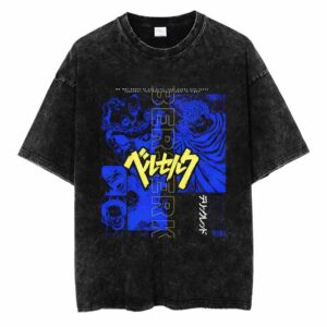 Berserk Cyberpunk Neon BlueManga Panels Japanese Lettering Graphic T Shirt
