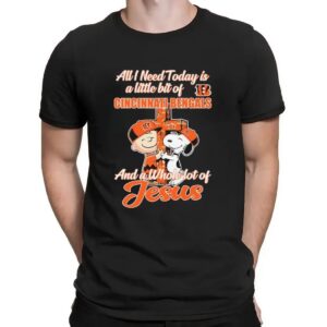 Snoopy And Charlie Brown All I Need Today Is A Little Bit Of Cincinnati Bengals And A Whole Lot Of Jesus Cross T Shirt