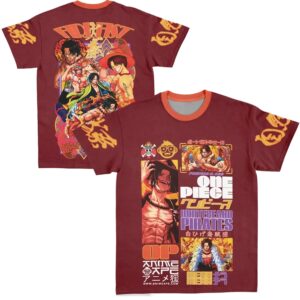 Portgas D Ace V3 Fire Fist One Piece Extra Print - Large Print - Sleeve Print T Shirt
