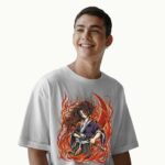 Demon Slayer Kokushibo Flame Aura Upper Moon One Fiery Power Anime Graphic T Shirt