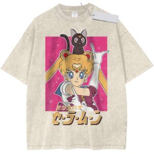 Sailor Moon Usagi Tsukino Cat Vintage Anime Washed Tee