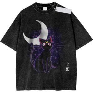 Luna Black Cat Sailor Moon Japanese Anime Washed Tee