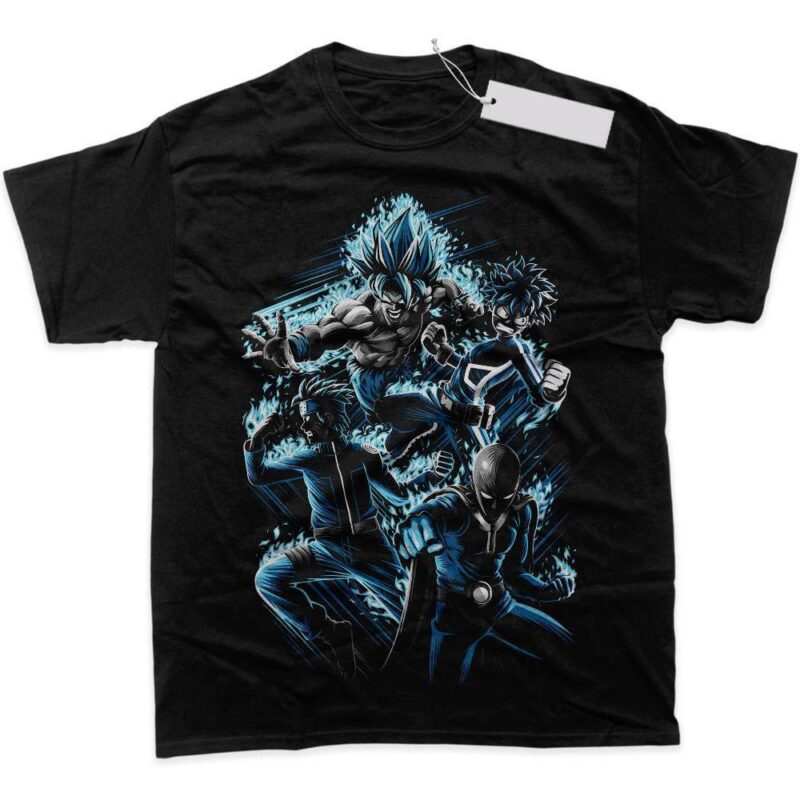 Anime Graphic featuring Son Goku, Deku, Saitama, Naruto T Shirt