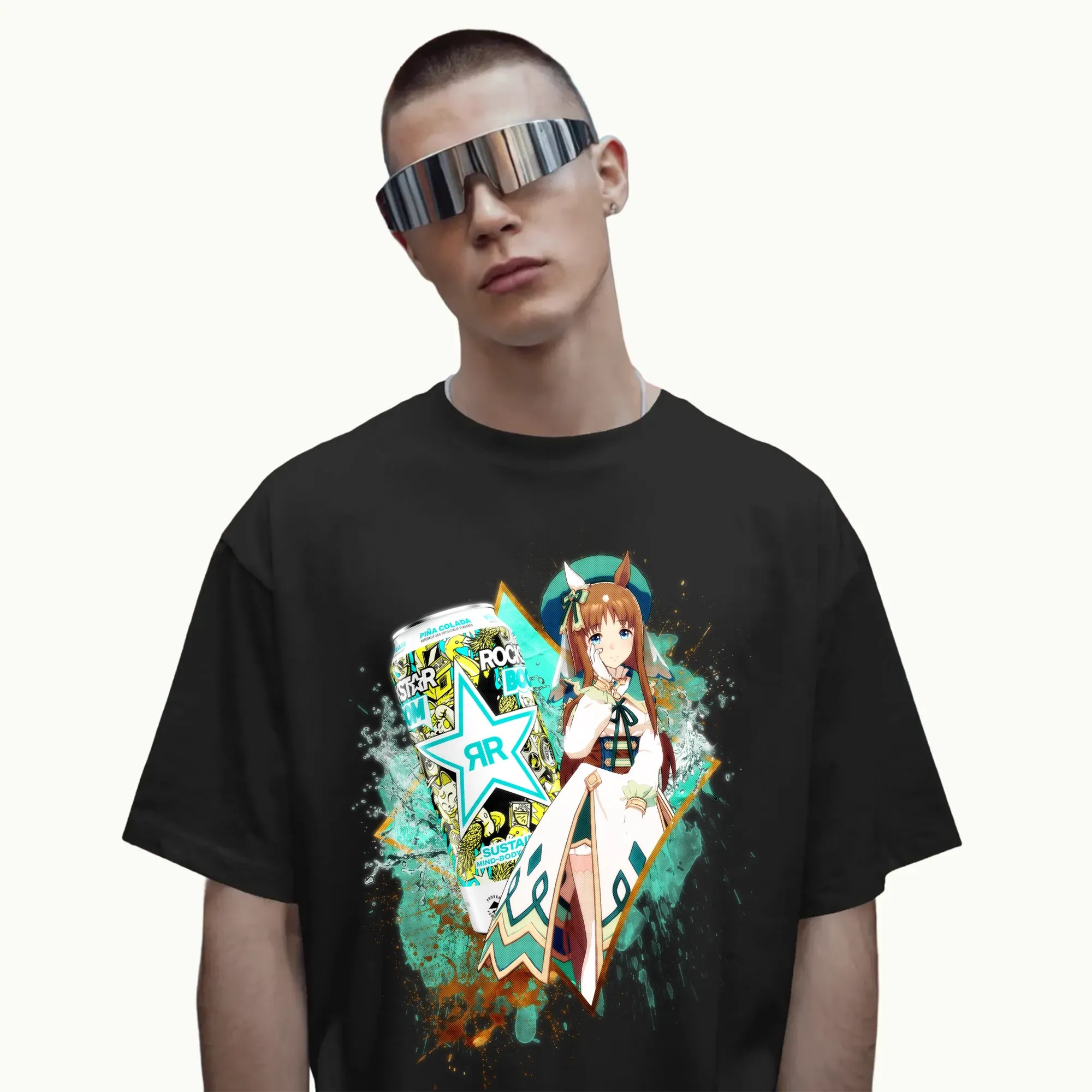 Grass Wonder Uma Musume Rockstar Energy Drink Boom Pina Colada Anime Mashup T Shirt