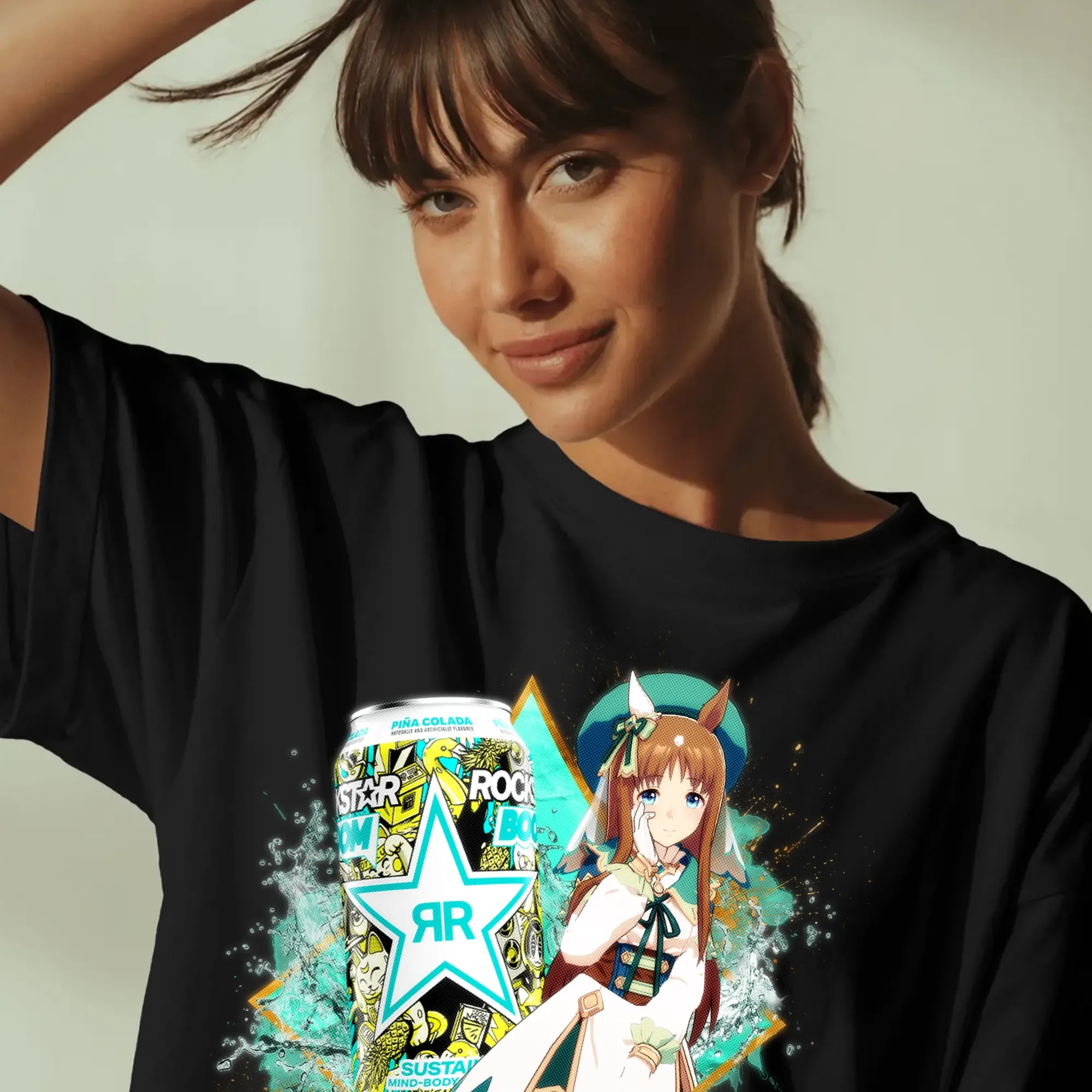 Grass Wonder Uma Musume Rockstar Energy Drink Boom Pina Colada Anime Mashup T Shirt