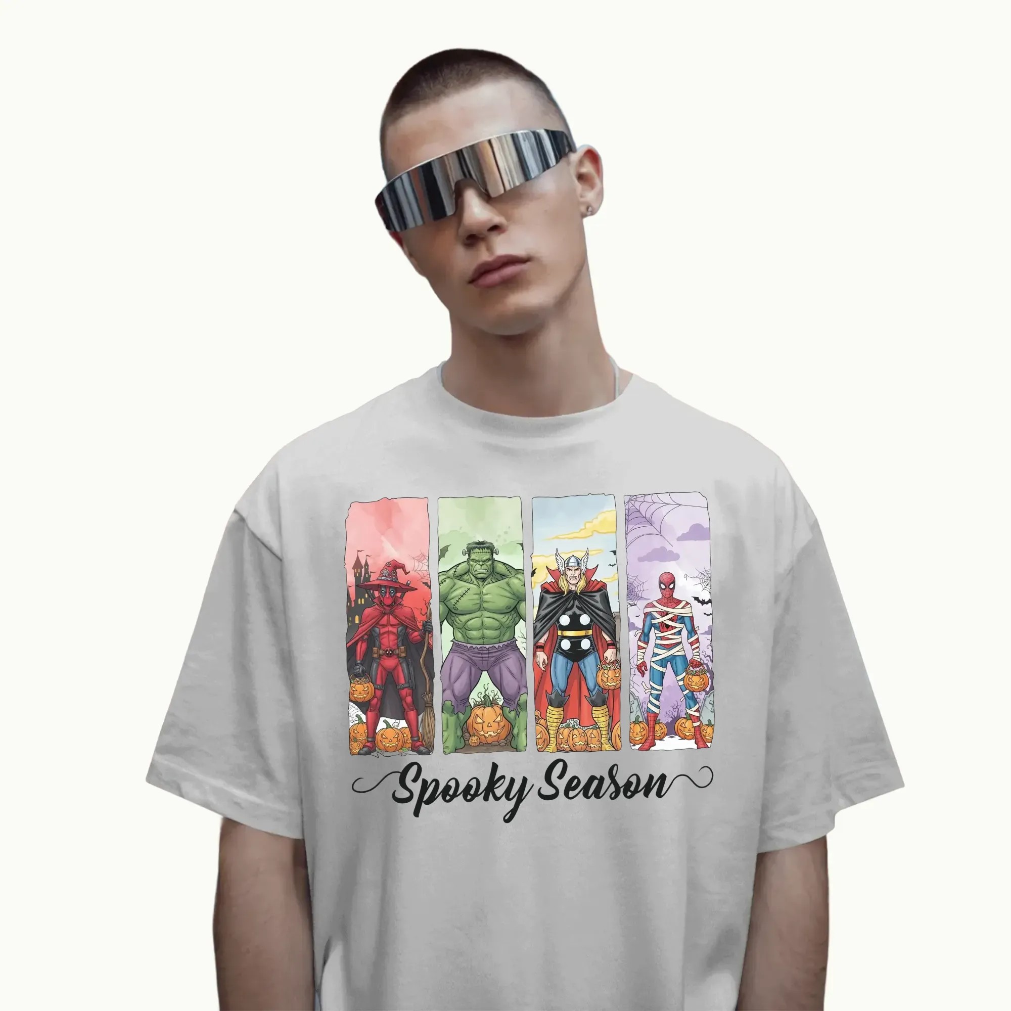 Marvel Avenger Spooky Season Superhero Deadpool Hulk Spiderman Pumpkin Halloween Party T Shirt