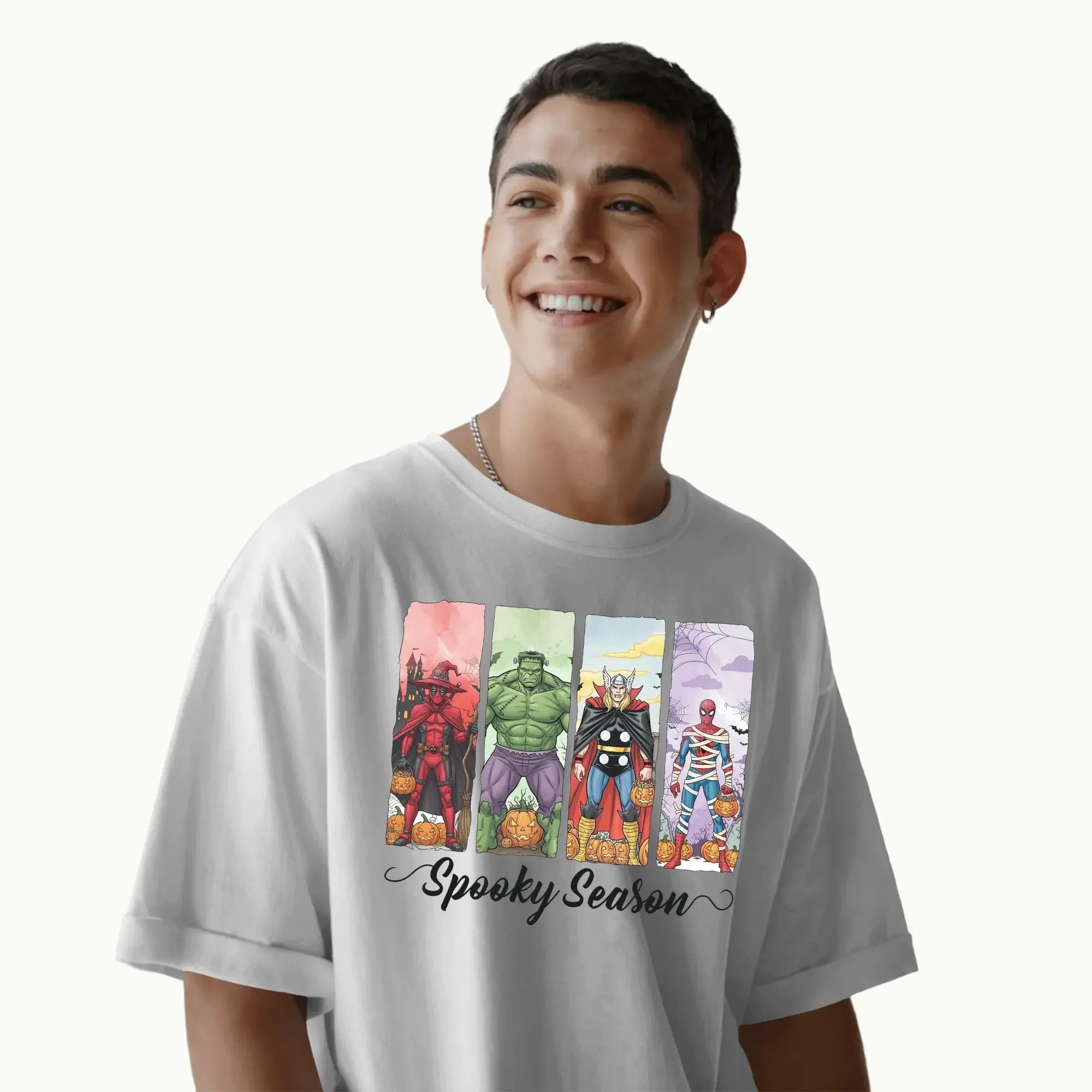 Marvel Avenger Spooky Season Superhero Deadpool Hulk Spiderman Pumpkin Halloween Party T Shirt