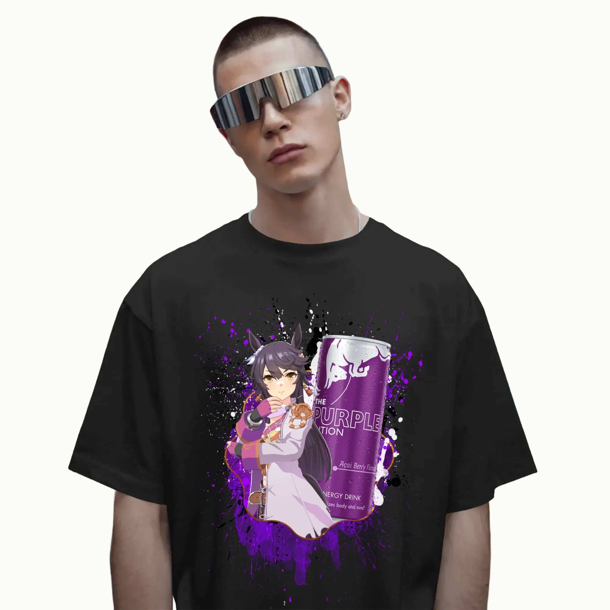 Narita Brian Uma Musume Pretty Derby Red Bull The Purple Edition Acai Berry Flavour Energy Drink Anime Mashup T Shirt