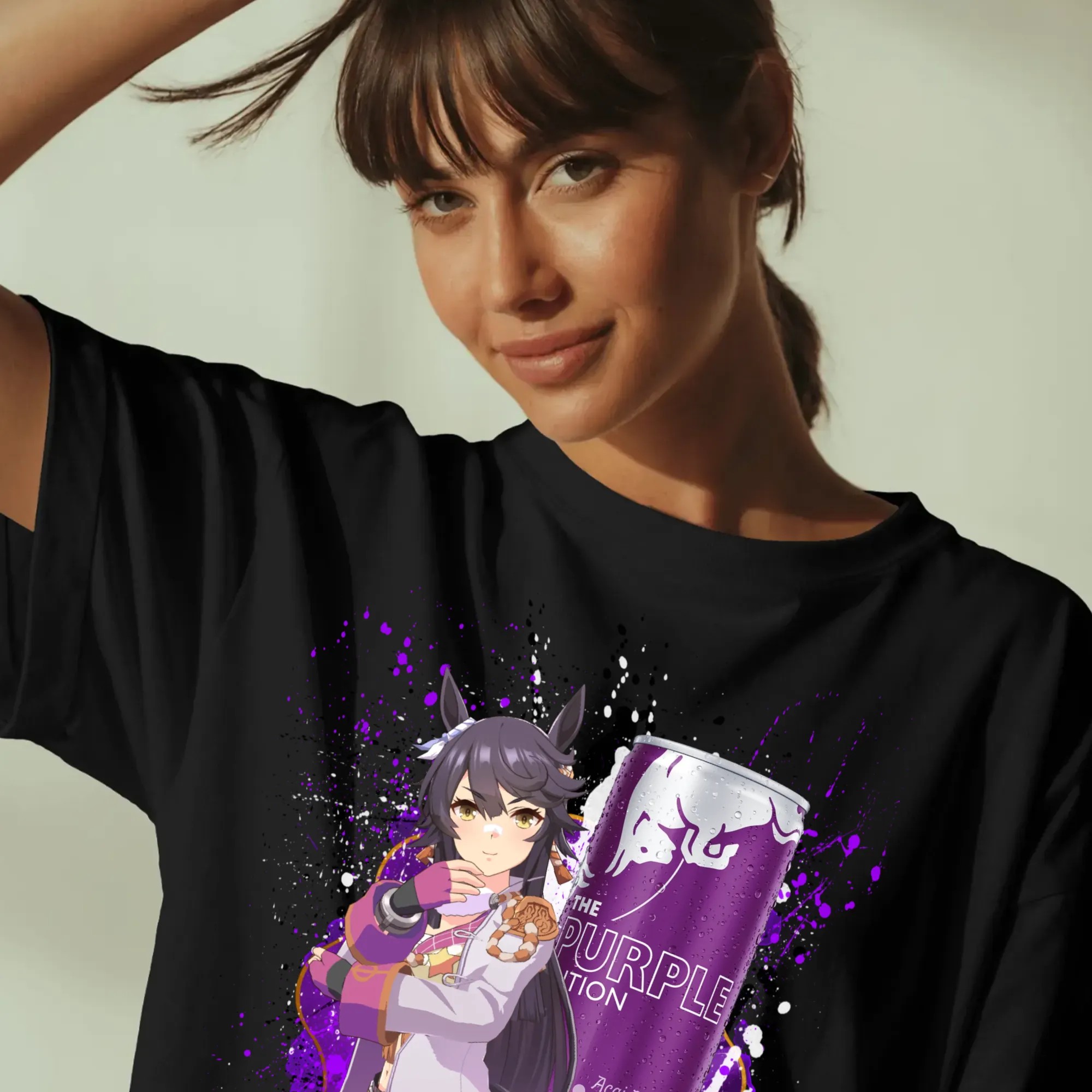 Narita Brian Uma Musume Pretty Derby Red Bull The Purple Edition Acai Berry Flavour Energy Drink Anime Mashup T Shirt
