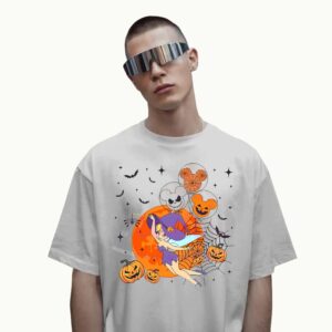 Tinkerbell Pumpkin Balloons Spiderweb Moon Disney Halloween T Shirt
