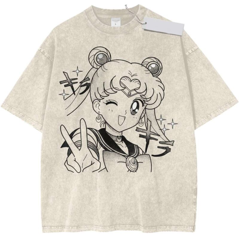 Sailor Moon V Sign Usagi Tsukino Vintage Anime Washed Tee