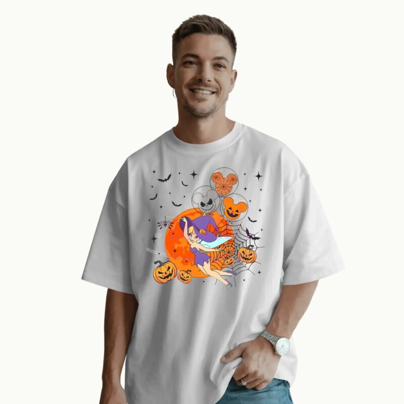 Tinkerbell Pumpkin Balloons Spiderweb Moon Disney Halloween T Shirt