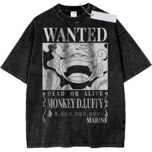 One Piece Monkey D Luffy Wanted Dead Or Alive Marine Anime Vintage Washed Tee