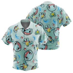 Squirtle Pattern Water Pokemon Button Up Hawaiian Shirt