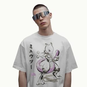 Mewtwo Vintage Anime T Shirt for Pokemon Fans, Casual Tee