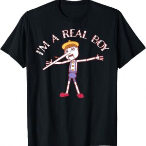 Funny Pinocchio I'm A Real Boy T-Shirt Retro Cartoon Puppet Tee