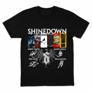 Shinedown Graphic T-Shirt Alternative Rock Band Merch With Brent Smith Barry Kerch Eric Bass Zach Myers Signatures Concert Fan Gift