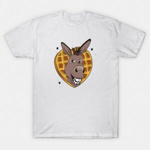 Funny Donkey Waffle Heart Graphic Tee - Nostalgic Cartoon Breakfast Shirt