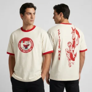 Diablos Rojos del México Spider-Man Ringer Tee Limited Edition Baseball Crossover Graphic T-Shirt