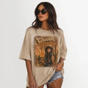 Choosin Texas Vintage Western Graphic Tee Retro Boho Cowgirl T-Shirt Oversized Country Style State Pride Shirt