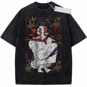Kokushibo Vintage Wash Graphic Tee - Dark Anime Streetwear