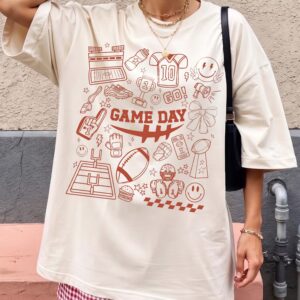 Vintage Game Day 10 Oversized Football Graphic Tee for Women