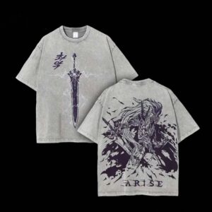 Sung Jinwoo Arise Vintage Washed Graphic Tee - Anime Streetwear