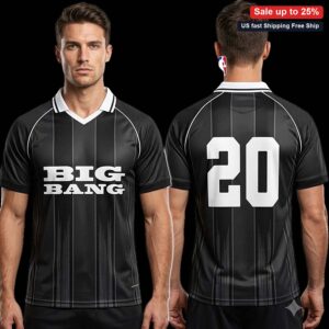 Big Bang 20 Athletic Jersey Tee, Sporty Pinstripe Number 20 Graphic V-Neck Shirt for Sports Fans and available at our Miami, Florida warehouse