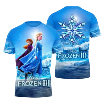 Disney Frozen III Tee Anna and Elsa All-Over Print Graphic Shirt available at our Miami, Florida warehouse