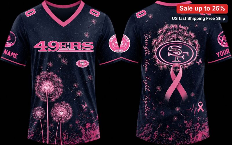 49ers Strength Hope Fight Together Tee, San Francisco Breast Cancer Awareness Personalized Football available at our Miami, Florida warehouse
