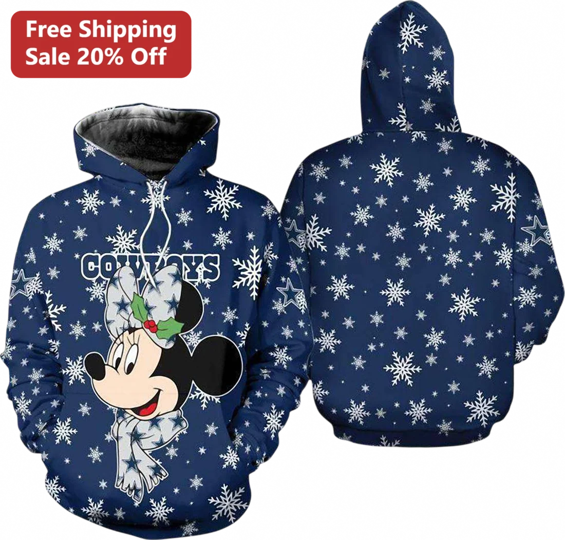 Cowboys Hoodie Minnie Mouse Christmas Snowflake Dallas Football Fan Gift available at our Miami, Florida warehouse