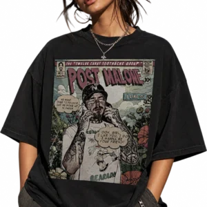 Post Malone Twelve Carat Toothache Vintage Comic Graphic Tee, I Like You Lyrics Retro Music Shirt for Fans