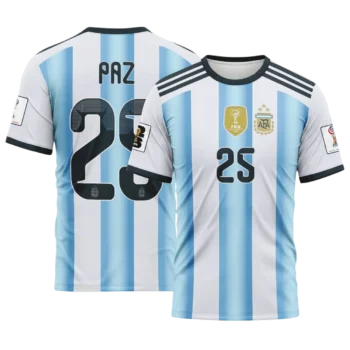 Nico Paz Argentina Soccer Tee, Personalized Name and Number Fan Shirt for Men and Women available at our Miami, Florida warehouse