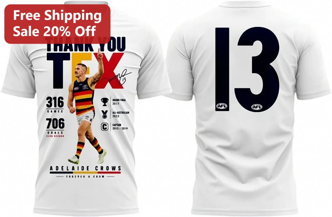 Thank You Tex Taylor Walker Tribute Tee, Adelaide Crows Games Goals Club Record Shirt, AFL Fan Gift available at our Miami, Florida warehouse